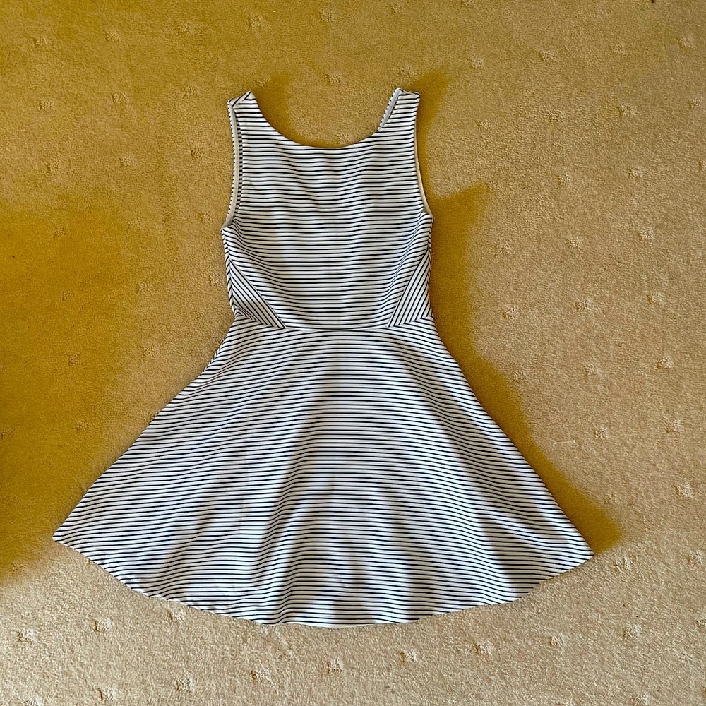 Navy and white striped dress, perfect for work!